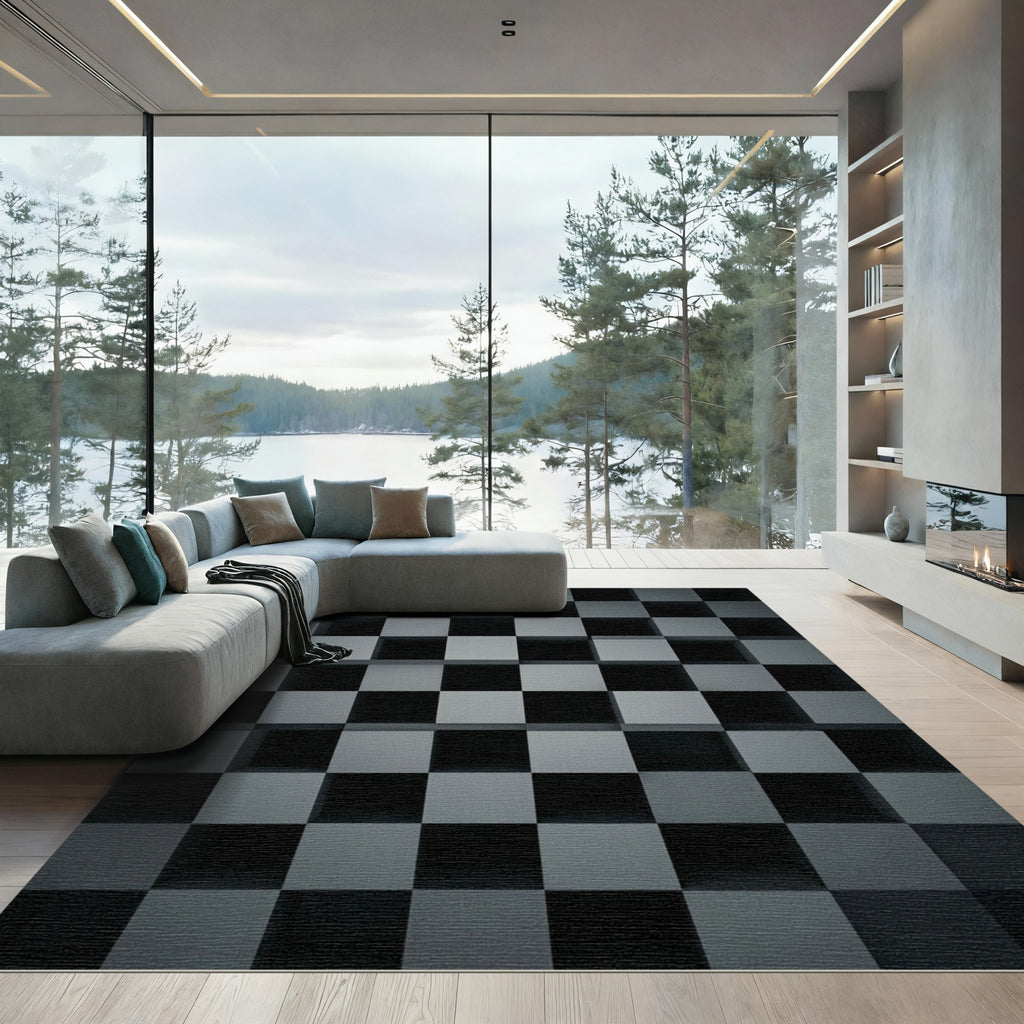 Minimalist Charcoal Gray 3D Geometric Cube Rug