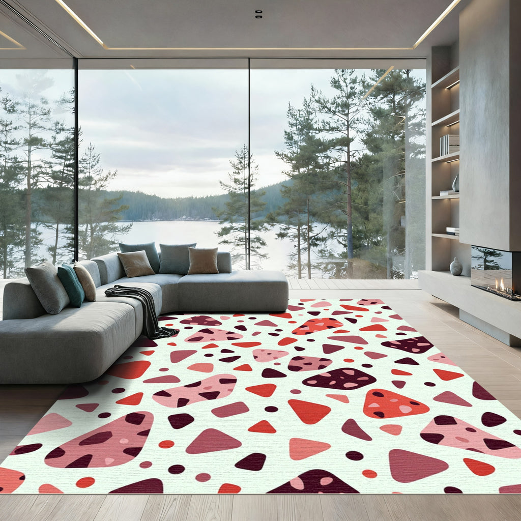 Modern Abstract Blush and Terracotta Terrazzo Rug