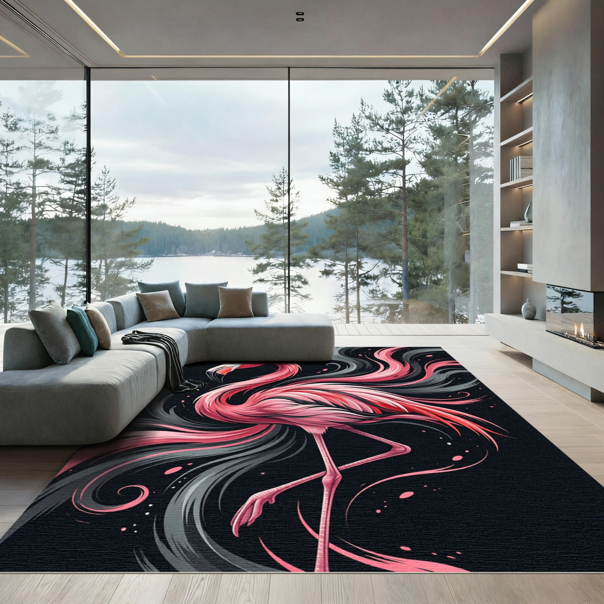Vibrant Pink Flamingo Noir Swirl Rug
