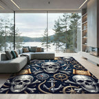 Gothic Nautical Skull and Compass Navy Rug