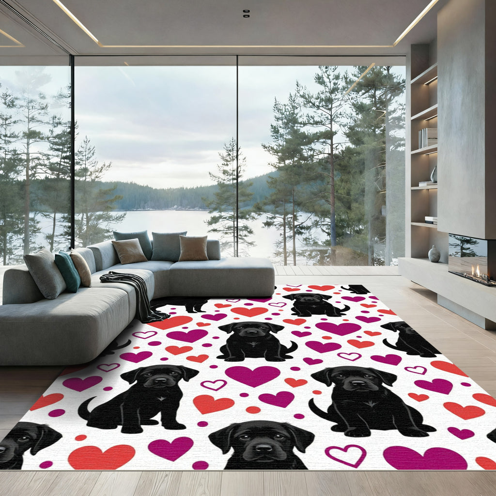 Black Labrador Puppy and Heart Hearts Rug