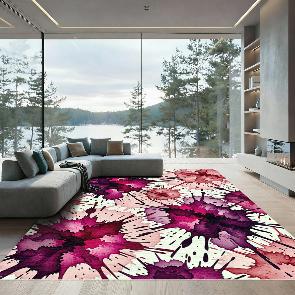 Vibrant Magenta Ink Splatter Abstract Rug