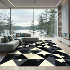 Monochrome Geometric Jigsaw Triangle Abstract Rug