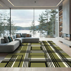 Olive Green Grid Plaid Geometric Rug