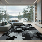 Monochrome Geometric Jigsaw Puzzle Abstract Rug
