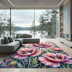 Pastel Pink Poppy Garden Blooms Rug