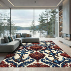 Ornate Scarlet Anchor Heart Filigree Rug