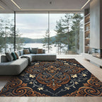 Ornate Gold Gray Floral Damask Scroll Rug