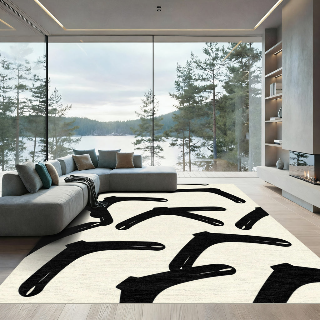 Black Boomerang Scattered Contemporary Rug