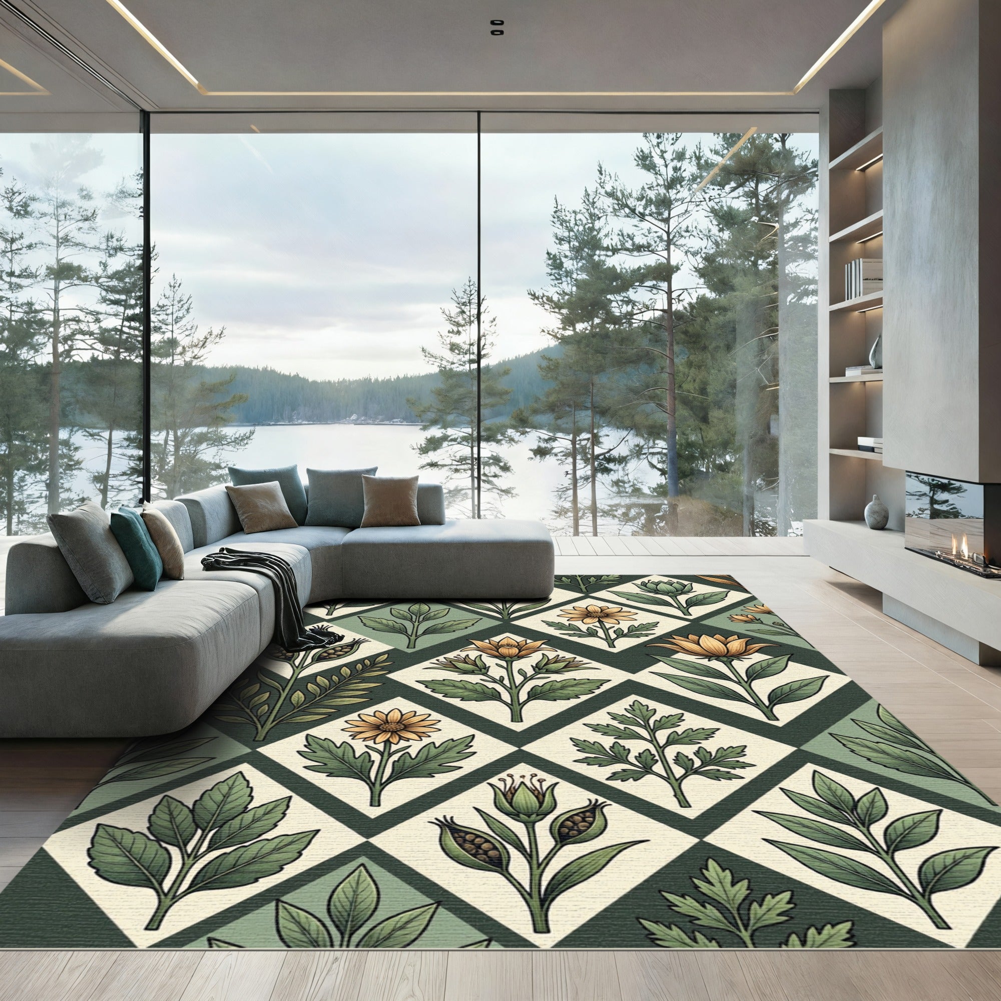 Sage Green Diamond Botanical Garden Rug