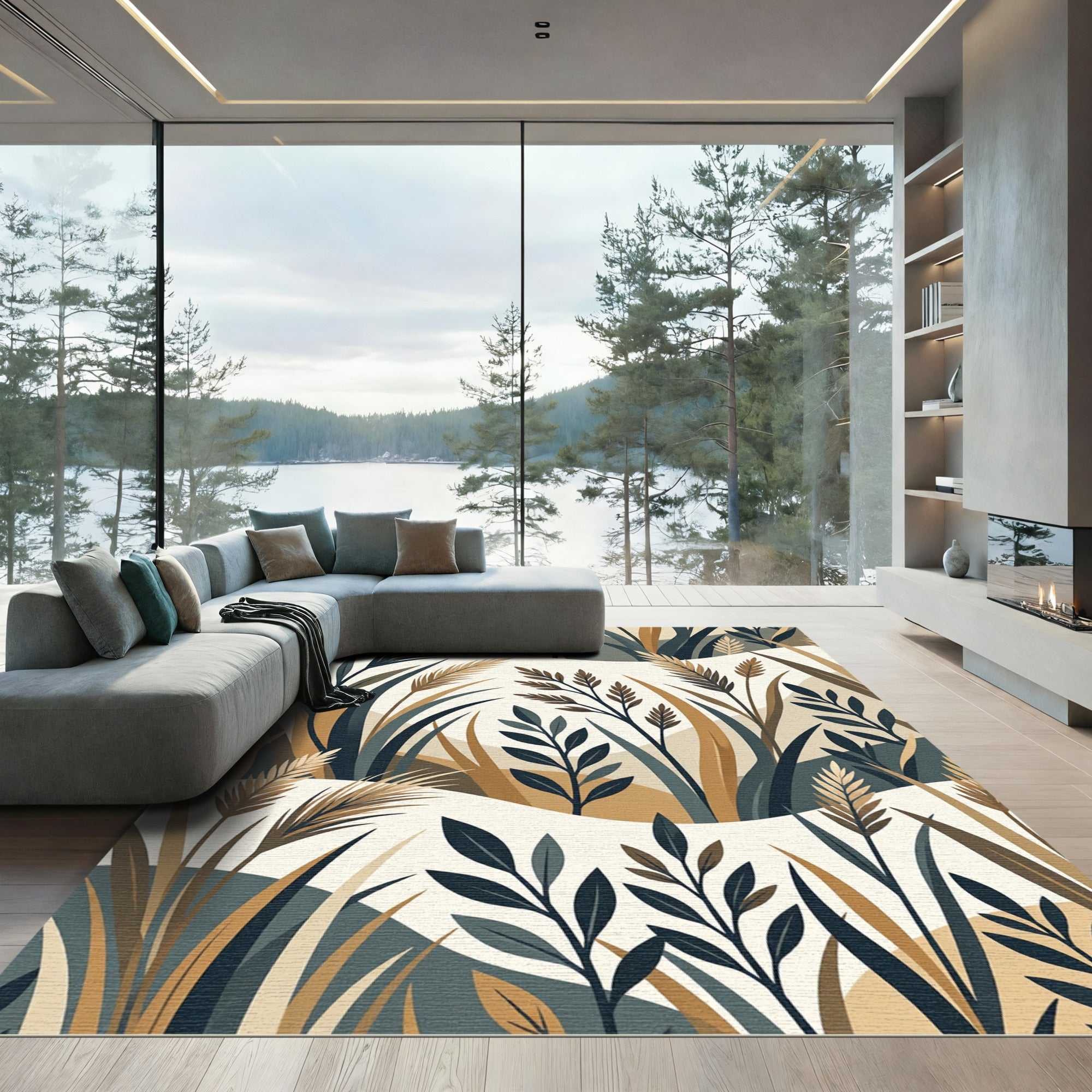 Earthy Tones Grassland Abstract Rug