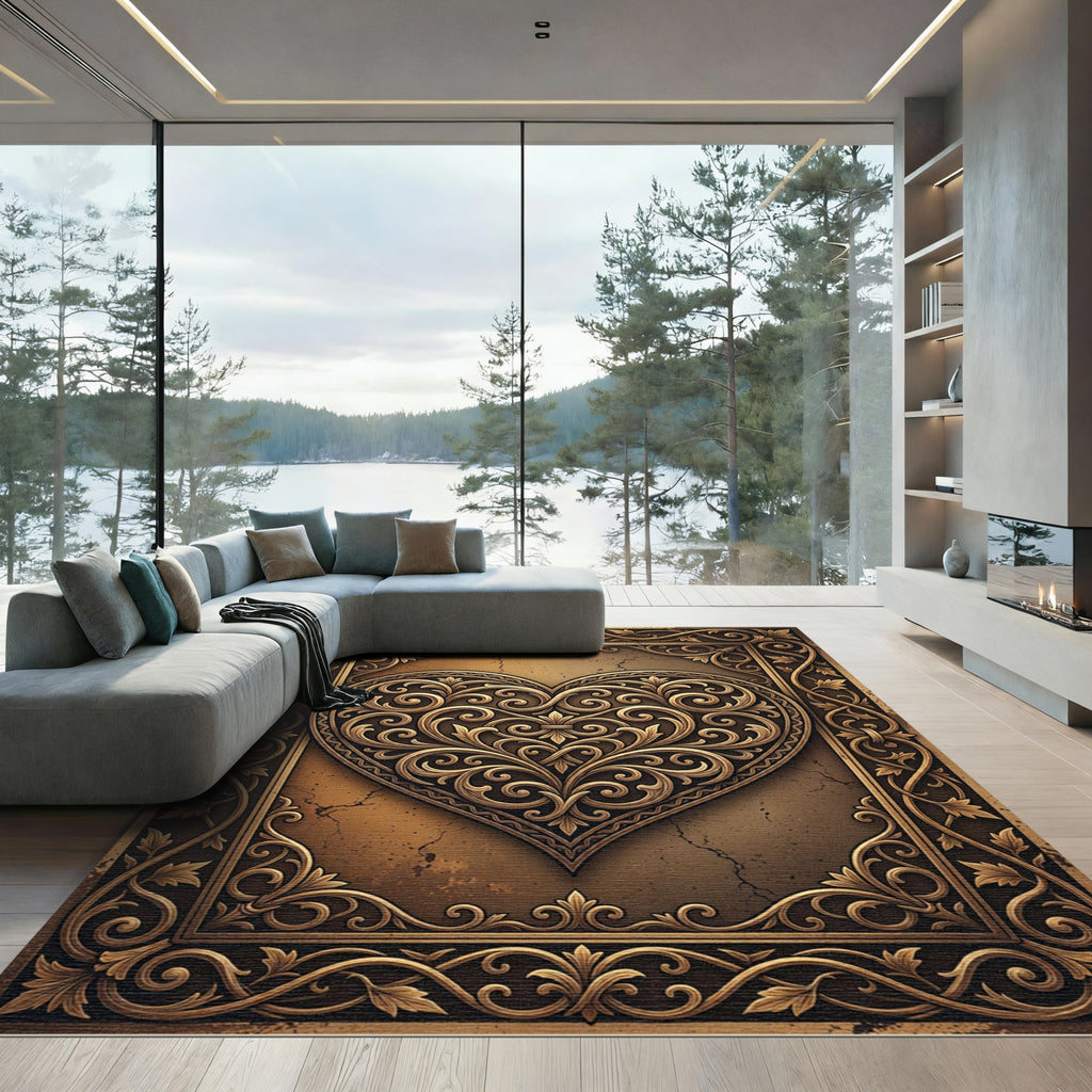 Ornate Golden Heart Filigree Rug