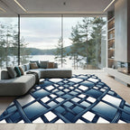 Interwoven Navy Blue Geometric Grid Rug