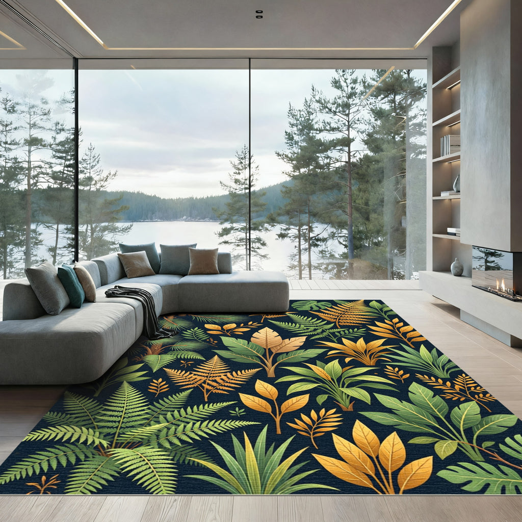 Lush Golden Tropical Foliage Rug