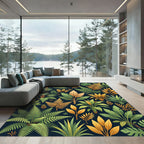 Lush Golden Tropical Foliage Rug