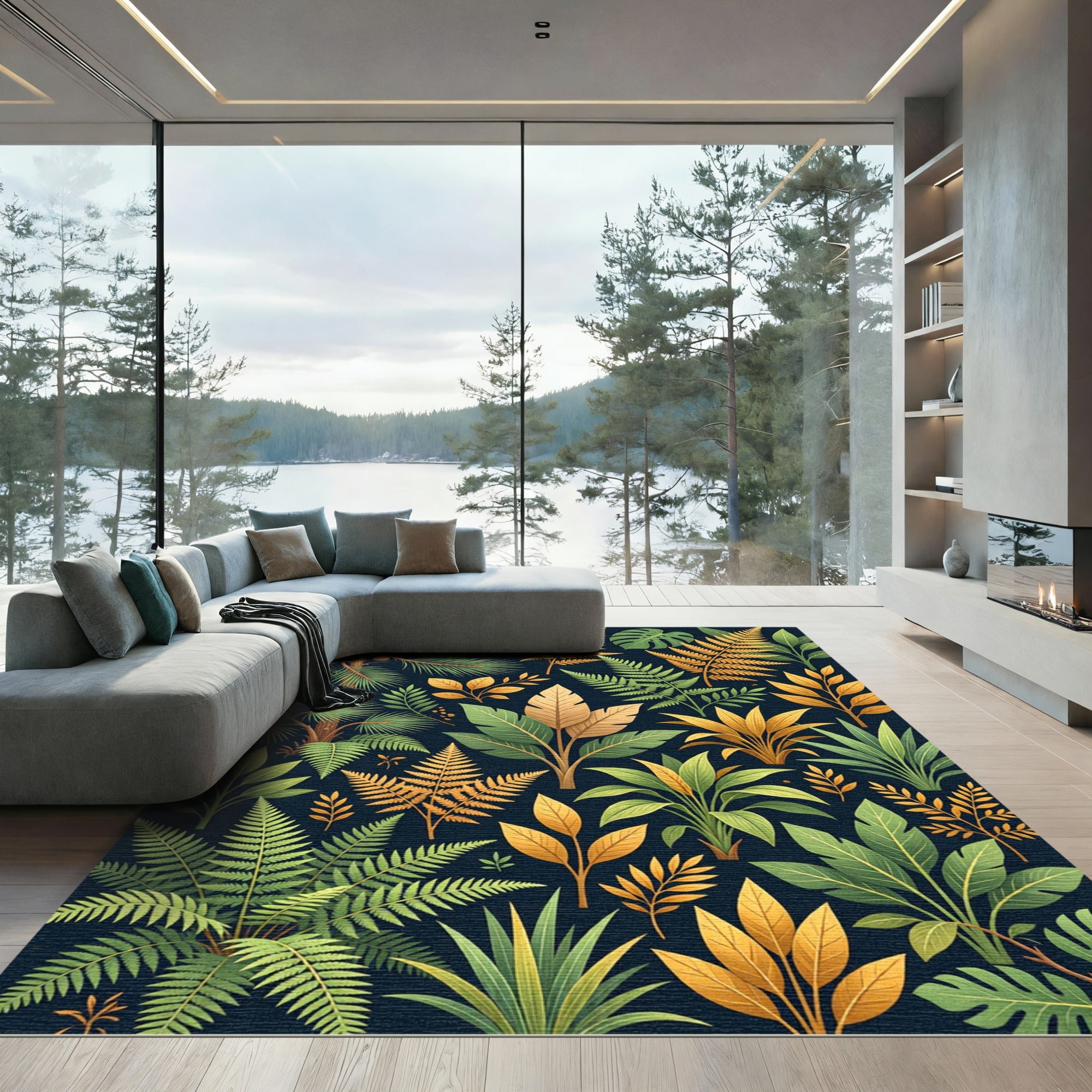 Lush Golden Tropical Foliage Rug