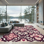 Romantic Pink Birds Hearts Vines Swirl Rug