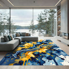 Abstract Navy and Golden Yellow Splash Rug