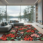 Crimson Coral Floral Vine Ensemble Rug