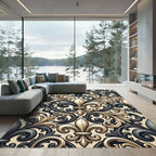 Elegant Gold and Charcoal Fleur-de-lis Rug