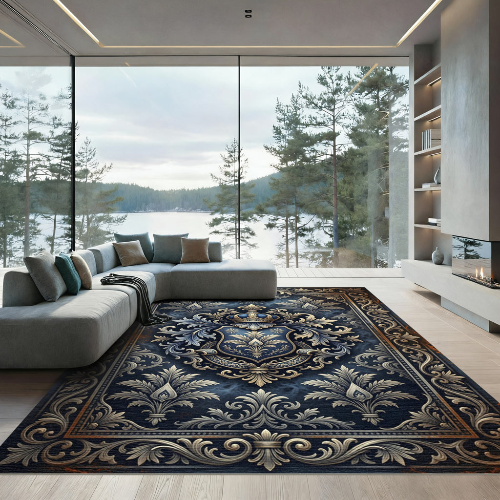 Royal Navy Ornate Scrollwork Crest Rug