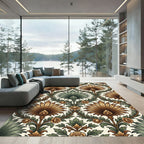Elegant Gold and Sage Foliage Damask Rug