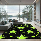 Neon Green Pixel Star Galaxy Rug