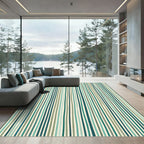 Coastal Emerald and Sage Striped Wallcovering Rug