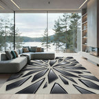 Modern Metallic Charcoal Shattered Glass Art Rug