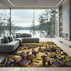 Pastoral Vineyard Harvest Landscape Scene Rug