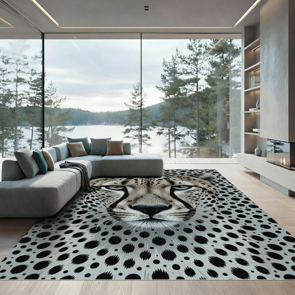 Bold Cheetah Black Dot Portrait Rug