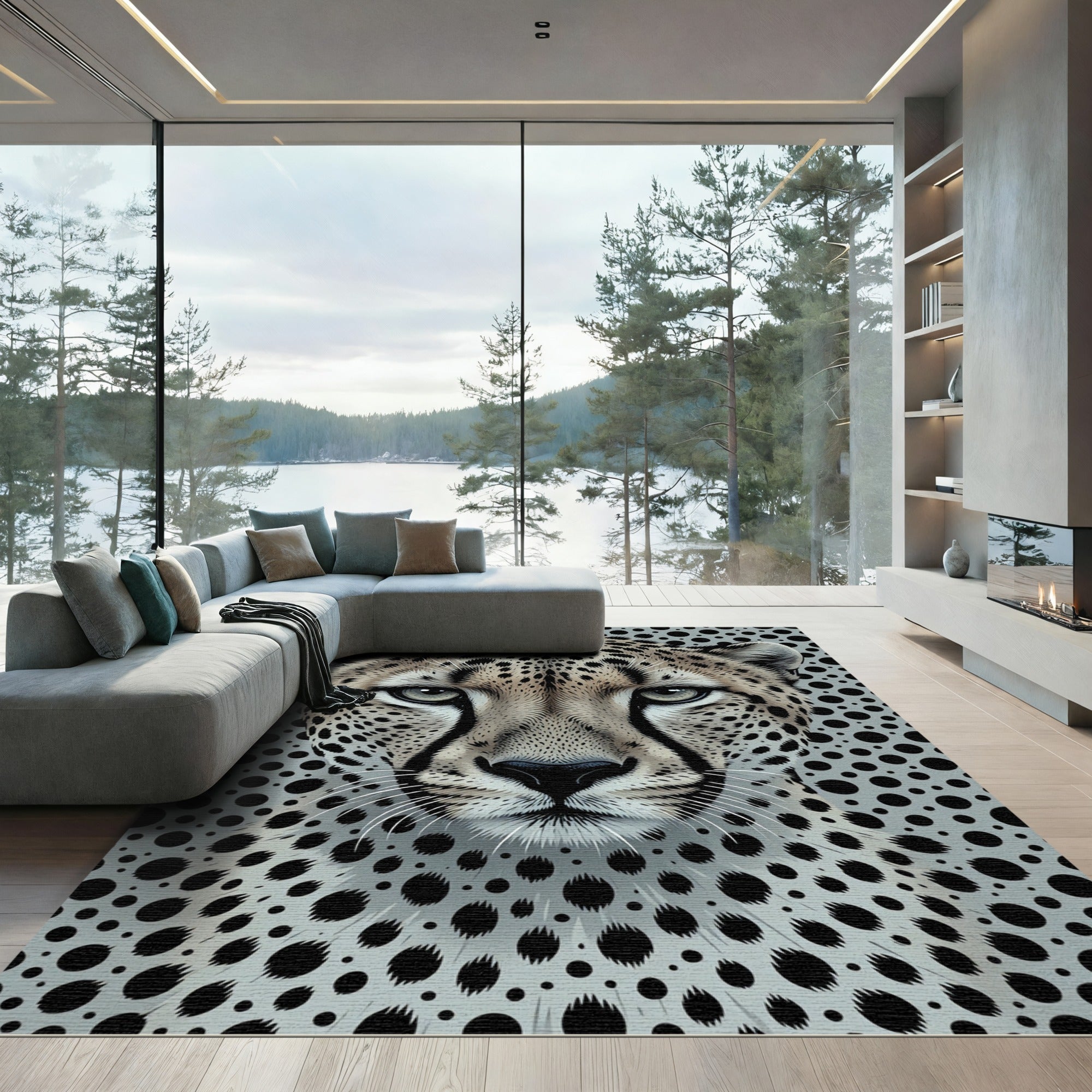 Bold Cheetah Black Dot Portrait Rug
