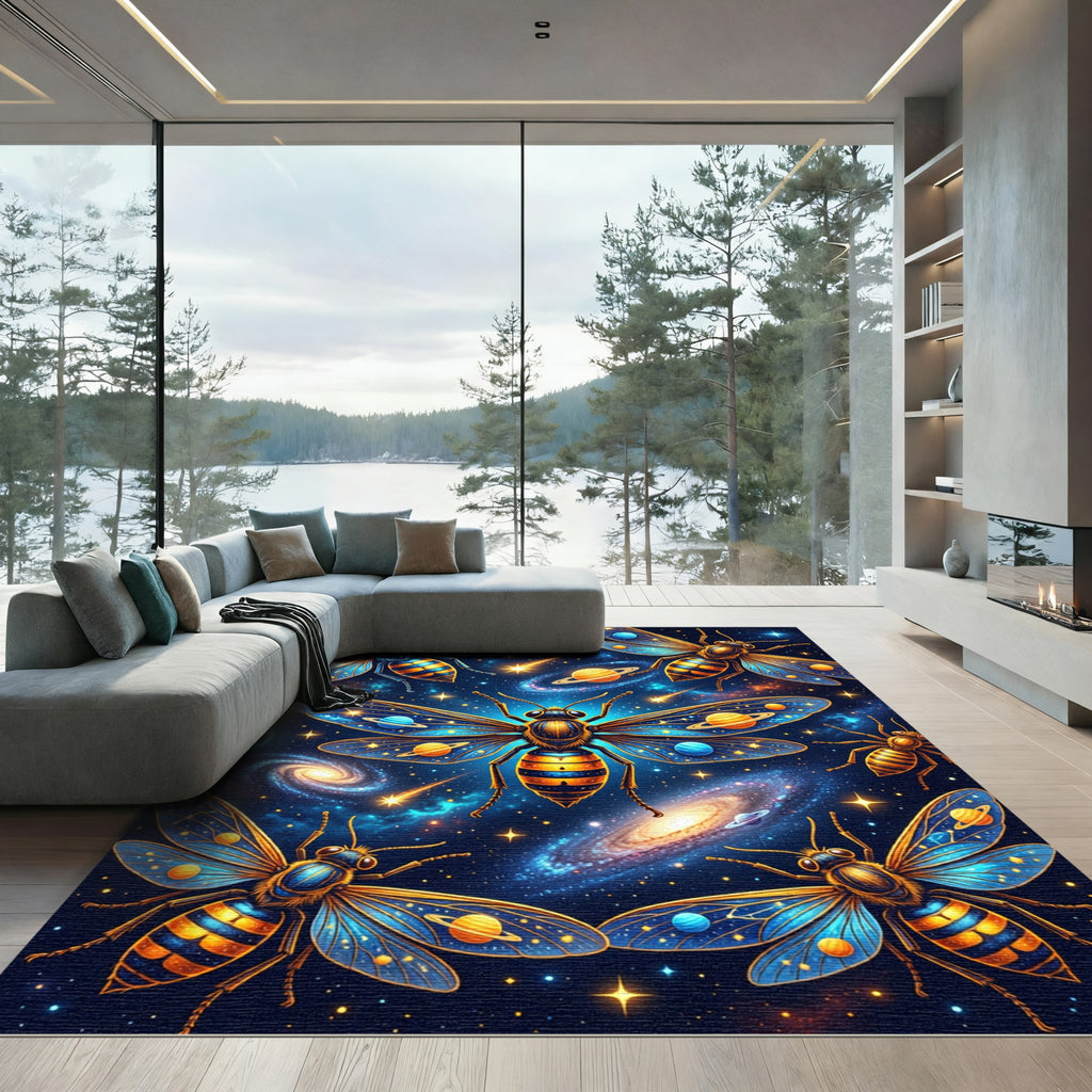 Cosmic Celestial Bee Starry Galaxy Rug