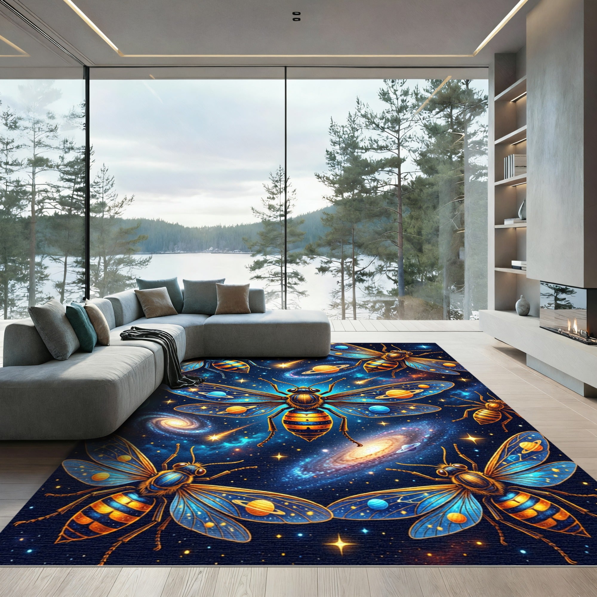 Cosmic Celestial Bee Starry Galaxy Rug