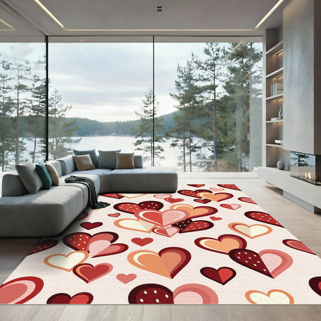 Whimsical Pink and Red Heart Collage Rug