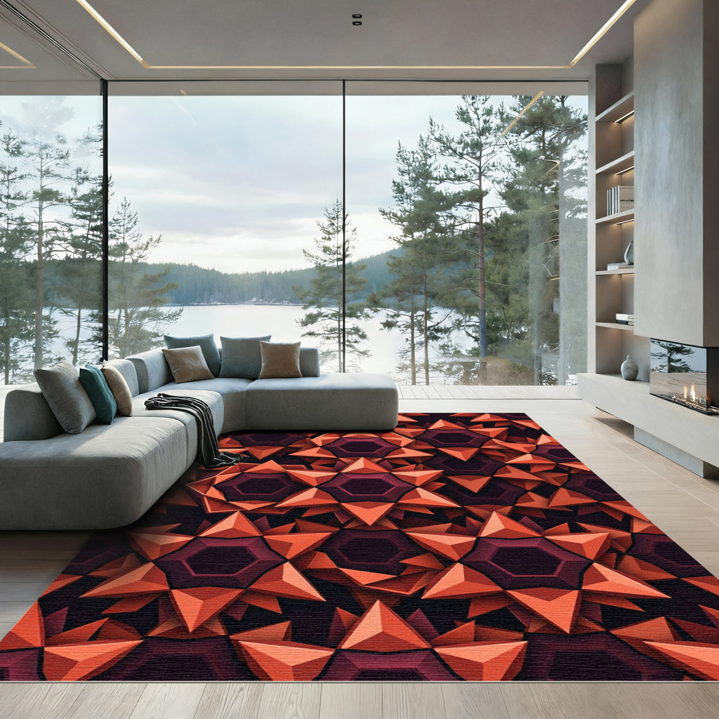Orange Ruby Geometric Star Rug
