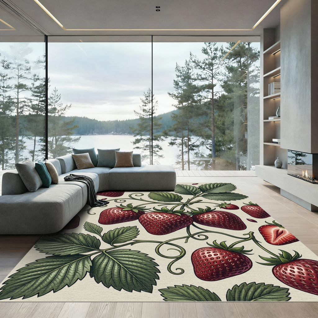 Vintage Strawberry Botanical Garden Illustration Rug