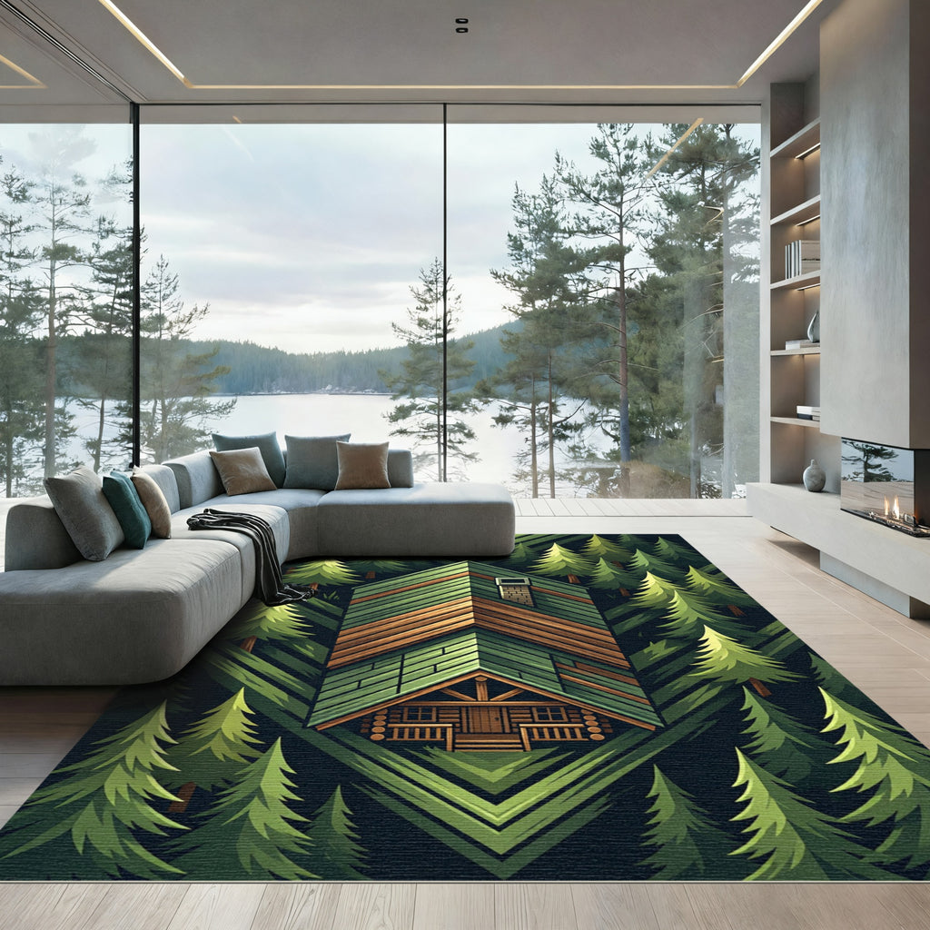 Forest Cabin Geometric Wood Panel Rug