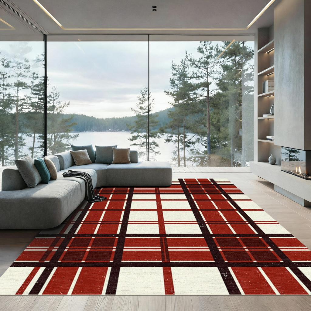 Crimson Tartan Geometric Plaid Rug