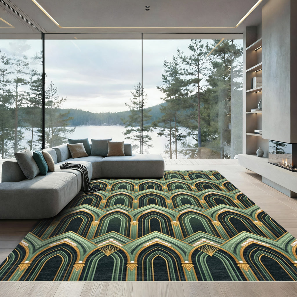 Emerald Green Art Deco Archway Rug