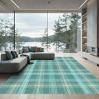 Teal and Cream Plaid Check Grid Rug
