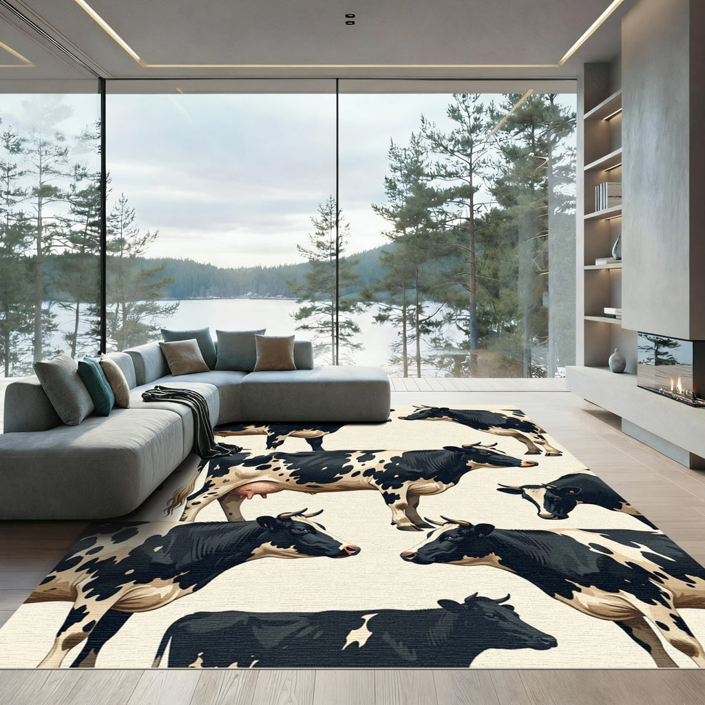 Black and White Holstein Cow Herd Rug
