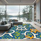 Whimsical creatures blue foliage repeat Rug