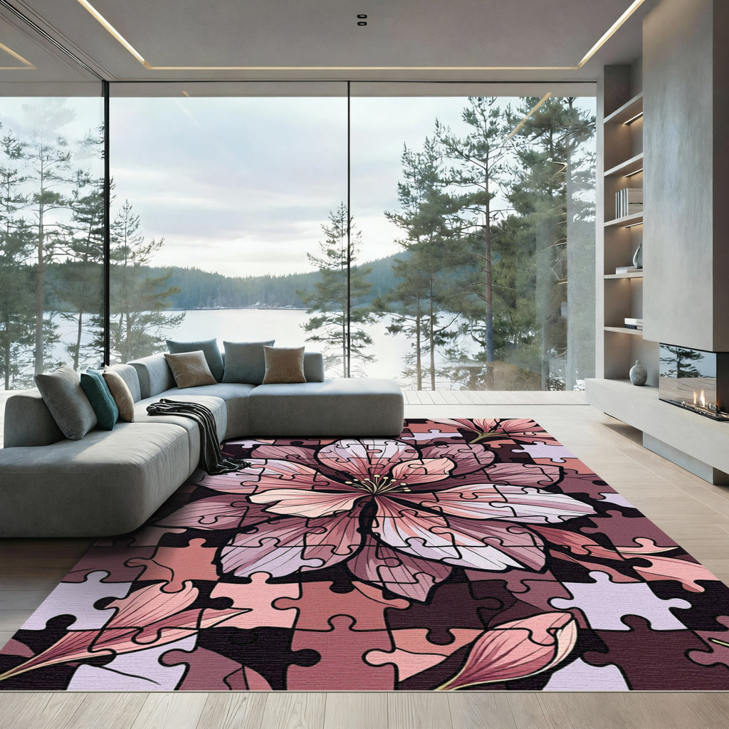 Mauve Puzzle Flower Blossom Rug