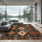 Earthy Geometric Diamond Boho Area Rug