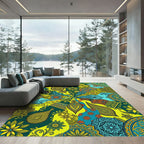 Vibrant Teal Yellow Paisley Patchwork Rug
