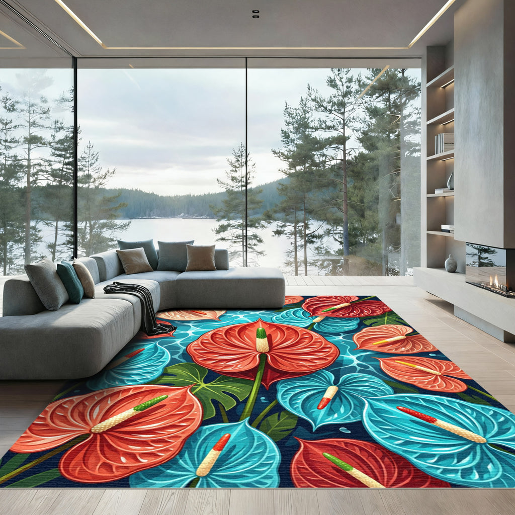 Vibrant Tropical Anthurium Floral Collage Rug