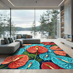 Vibrant Tropical Anthurium Floral Collage Rug