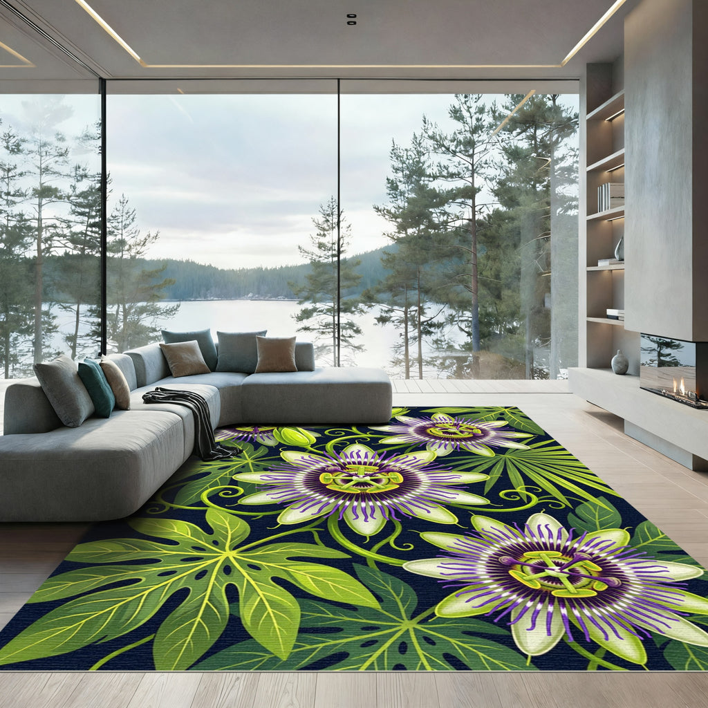 Vibrant Purple Passionflower Garden Rug