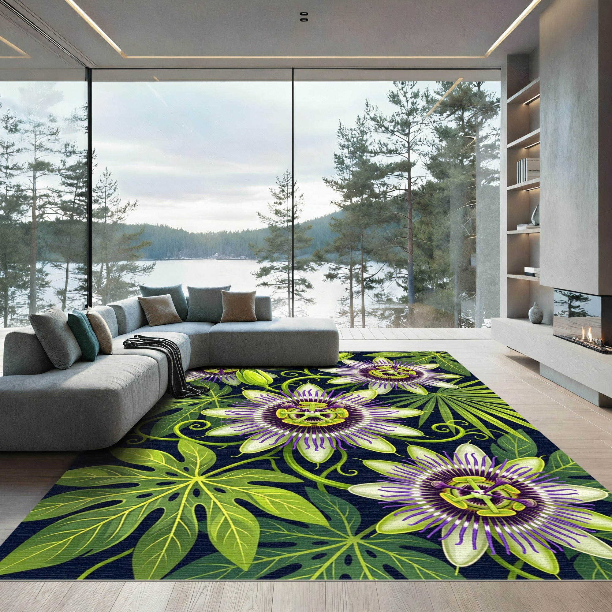 Vibrant Purple Passionflower Garden Rug